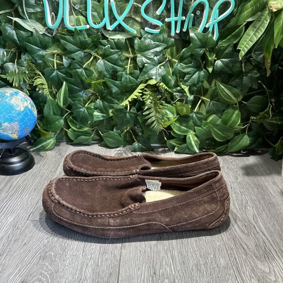 UGG Alder Indoor Outdoor Moccasin Slippers Mens Sz  11 44.5 Brown Leather Wool - Picture 4 of 10
